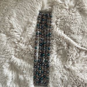 Olive, Purple an Grey beaded 6 string bracelet